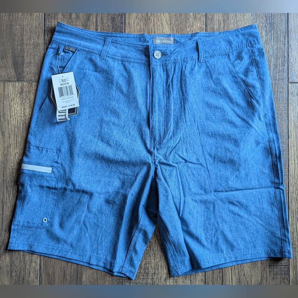 Calcutta Mens Blue Hybrid Fishing Shorts Zip Pockets Size 36 NWT Casual Active
